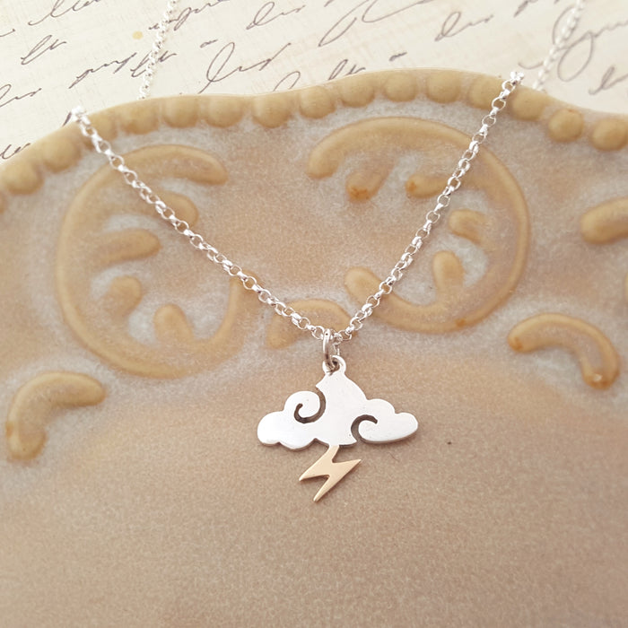 Storm Charm Necklace - Sterling Silver - Cloud and Lightning Necklace