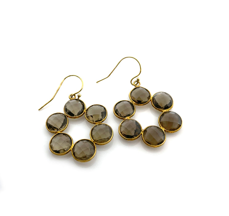 Smokey Topaz Gemstone Circle Earrings in 14k Gold Fill