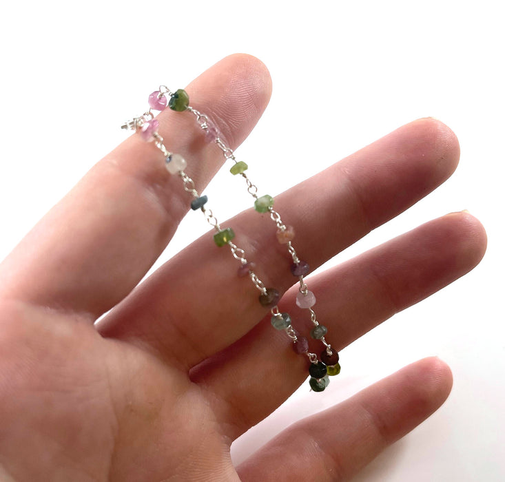 Tourmaline Gemstone Sterling Silver Wire Wrapped Bracelet