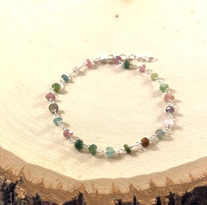 Tourmaline Gemstone Sterling Silver Wire Wrapped Bracelet