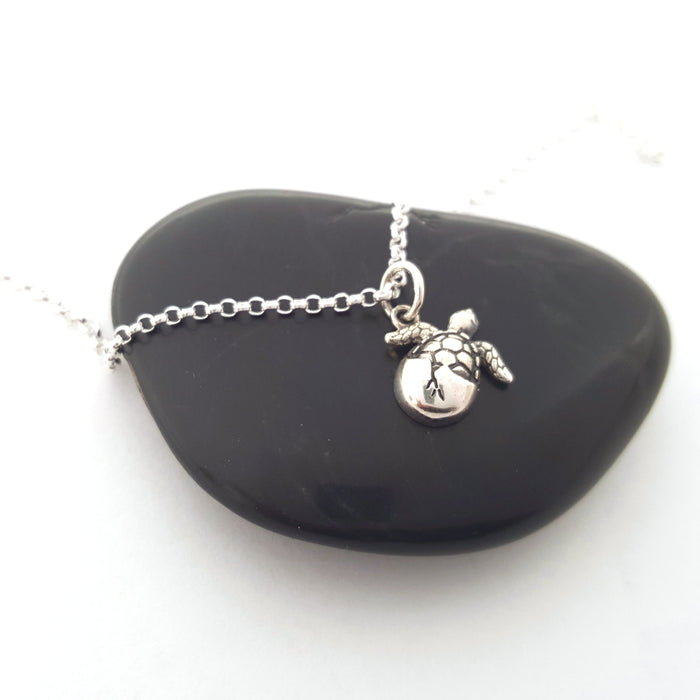 Hatching Sea Turtle Charm Sterling Silver Necklace