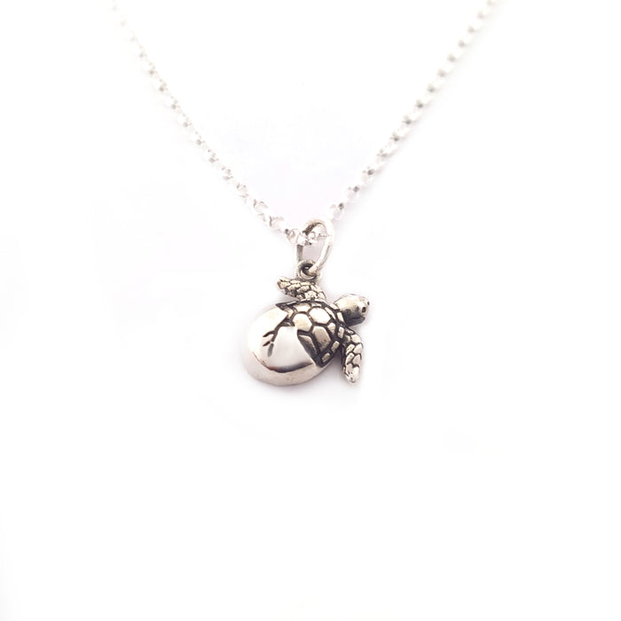 Hatching Sea Turtle Charm Sterling Silver Necklace